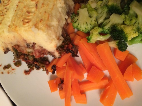 My first attempt at non packet Cottage Pie with carrots and broccoli. Delicious!