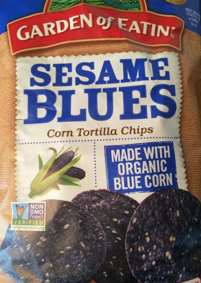 Blue Tortilla Chips. Not dyed, but made from actual blue corn. I got these from Ocado but you can find them in many large supermarkets.