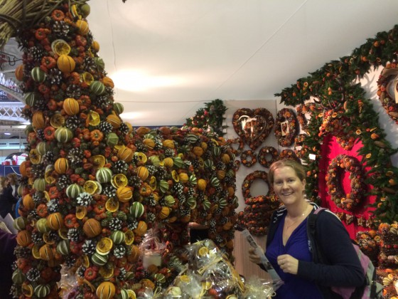 Helen with a reindeer made from dried fruit. As you do!
