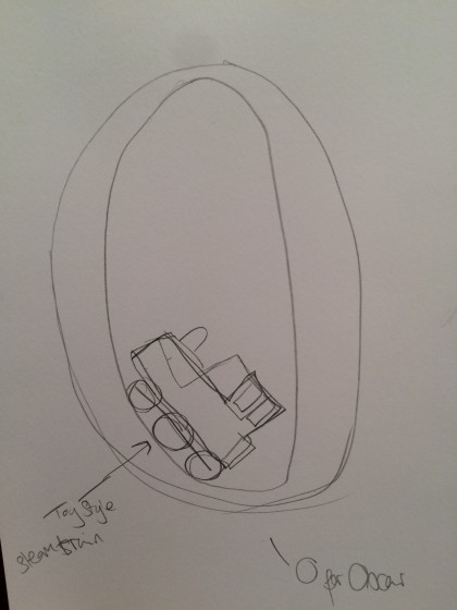 My very very rough drawing of an idea for Oscar's decoration. In case you cant read my writing - that's meant to be a train!