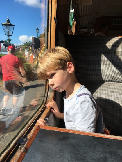 We finally got him to ride in Annie and Clarabel, instead of in Thomas, but bless his heart if he wasn't just a little disappointed!