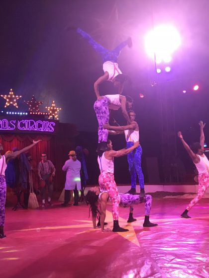 African acrobats in formation